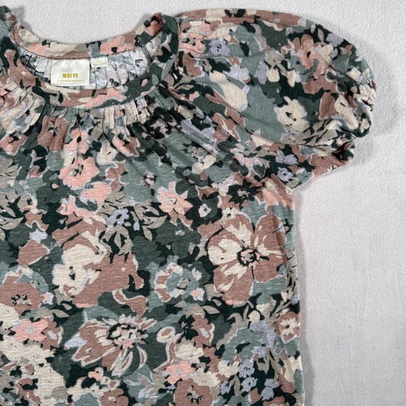 Maeve Anthropologie Blouse Womens Large Floral Print Linen Puff Sleeve Top - Picture 3 of 14